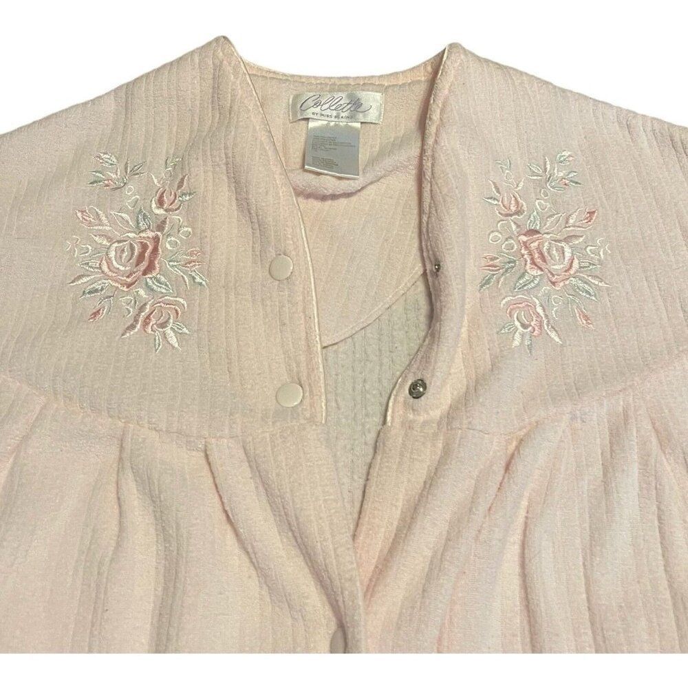 Colette by Miss Elaine Floral Embroidered Pink Robe Nightgown House Coat Sz L